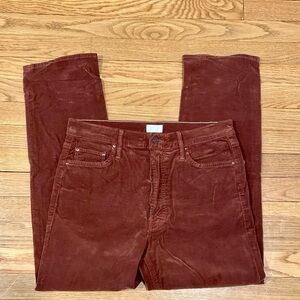 MOTHER Brown Ankle Cropped Corduroy Pants